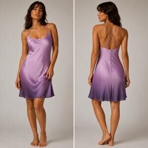Victoria's Secret 100% Silk Chemise Slip Dress Purple Ombre Vintage Y2K 2000s L